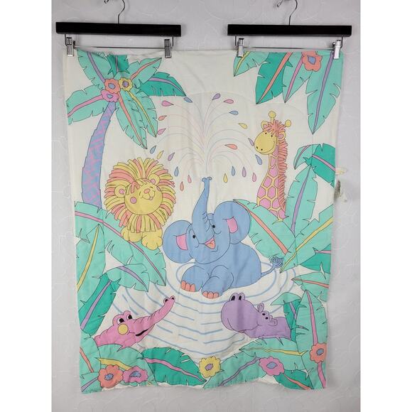 Vintage Dundee Baby Crib Blanket Comforter Pastel Zoo Animals Quilted USA Made - Picture 6 of 14